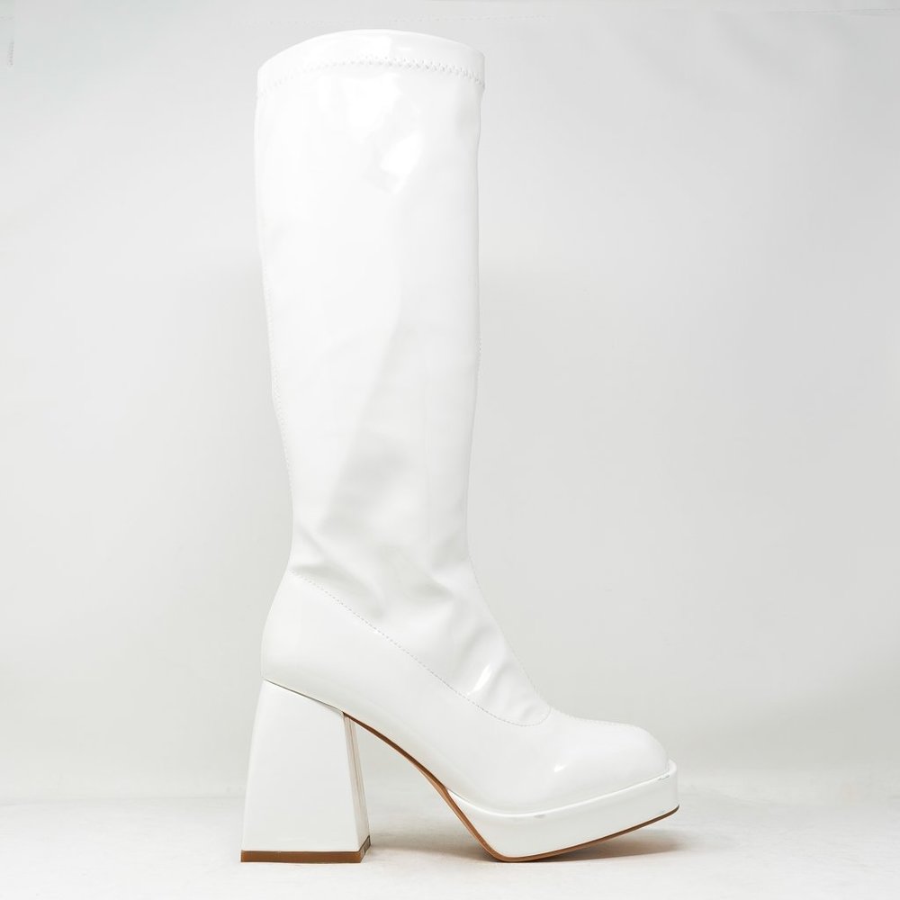 Chase & Chloe Women's Low Platform Mid Calf Boots with High Chunky Block Heel - Picture 2 of 3